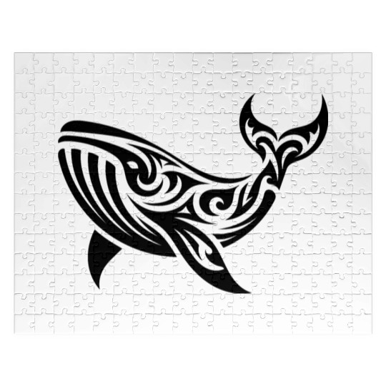 T Tattoo Style Whale Swimming Sea Creature Jigsaw Puzzles