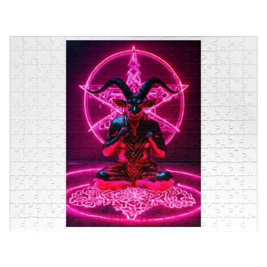 Baphomet made of diamonds and glitter neon light Jigsaw Puzzles