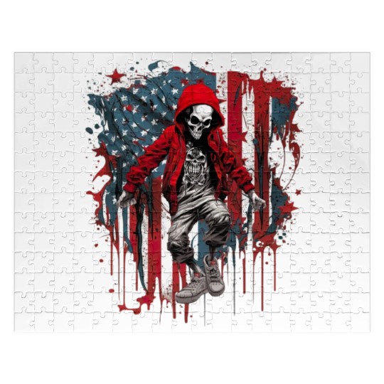 Skull Dance Patriotic Street American USA Flag Jigsaw Puzzles