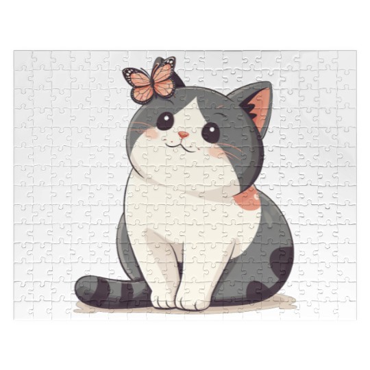 Cute Kawaii Cat and Butterfly Jigsaw Puzzles