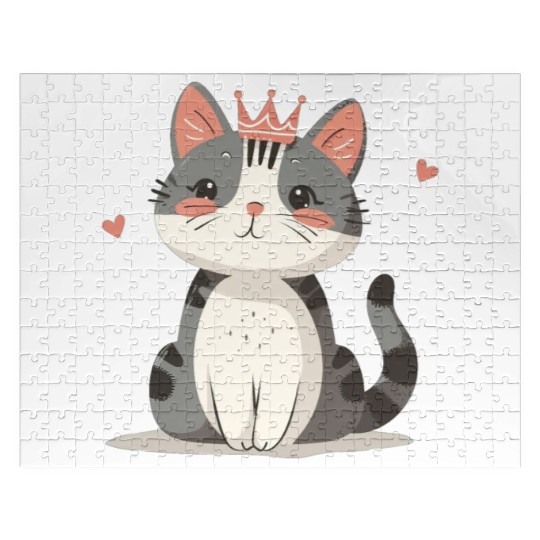 Kawaii Cat Queen and Hearts Jigsaw Puzzles