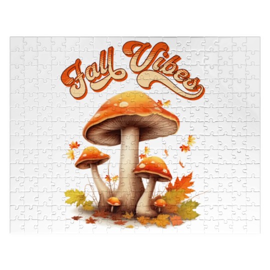 Fall Vibes Autumn Lover Mashroom and Fallen Mapple Jigsaw Puzzles