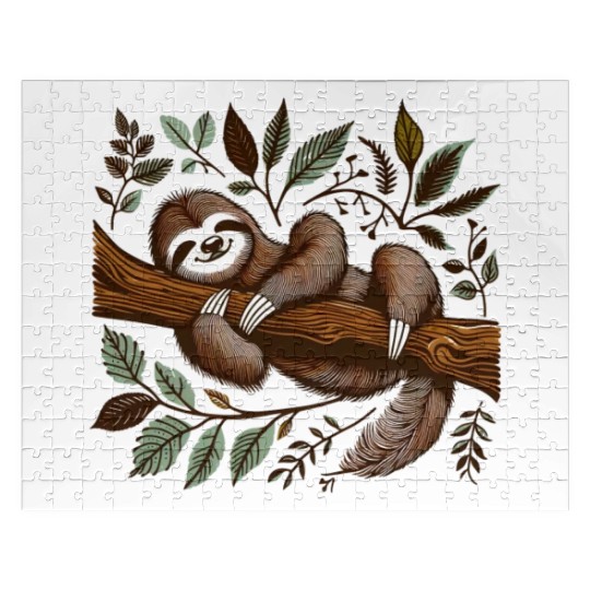 A sloth is sleeping on a tree branch Jigsaw Puzzles .