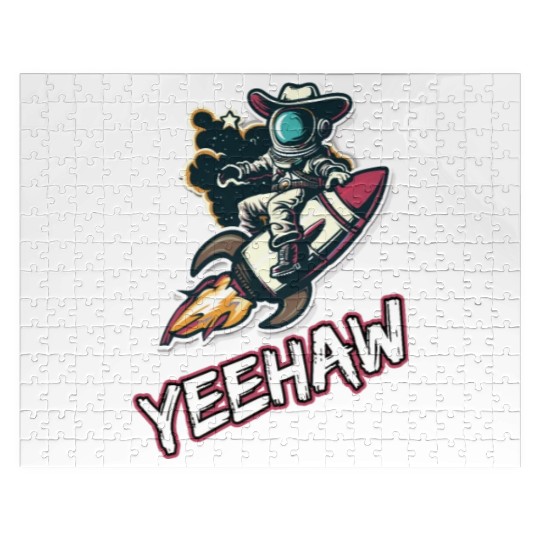 Space Cowboy Riding a Rocket with Yeehaw Slogan Jigsaw Puzzles
