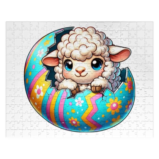 Colorful Lamb Hatching from Easter Egg Cartoon Jigsaw Puzzles