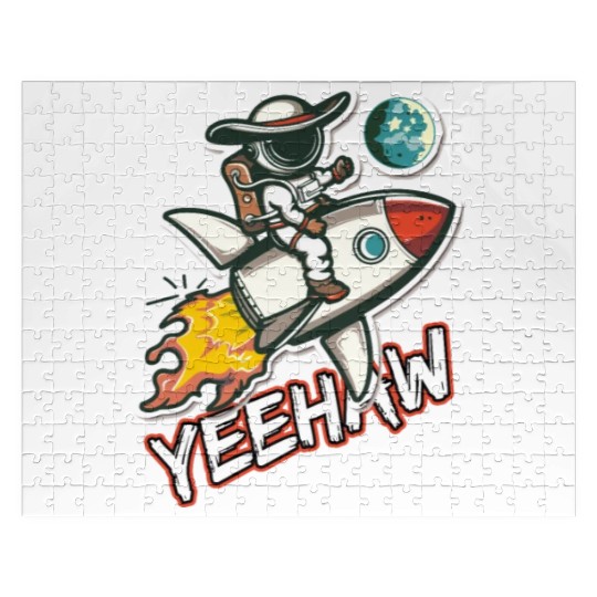 Space Cowboy Riding a Rocket with Yeehaw Slogan Jigsaw Puzzles