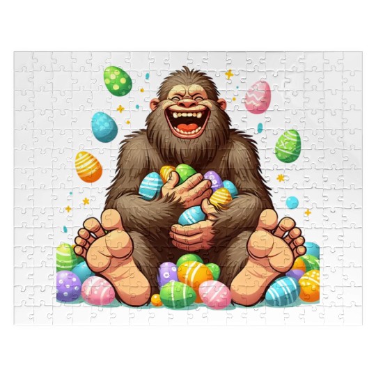 Colorful Easter Eggs Surrounding Bigfoot Jigsaw Puzzles