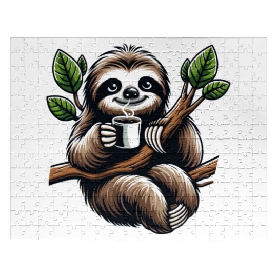 Relaxing Sloth Coffee Lover Fun for a Sloth Jigsaw Puzzles