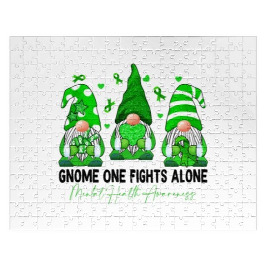 Gnome Mental Health Awareness Green Ribbon Jigsaw Puzzles