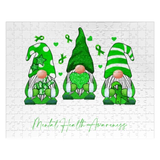 Gnome Fights Mental Health Matters Green Ribbon Jigsaw Puzzles