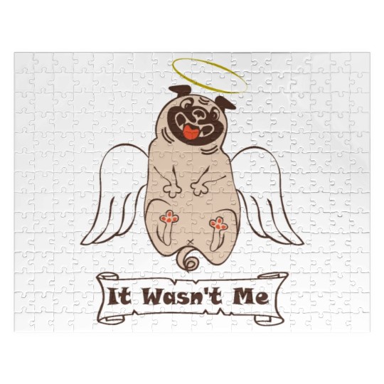It Was not Me pug dog with angel wings and nimbus Jigsaw Puzzles