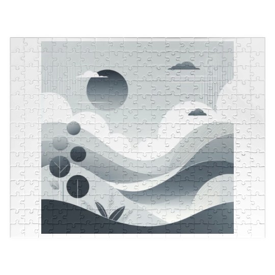 "Tranquil Monochrome Horizon" Jigsaw Puzzles