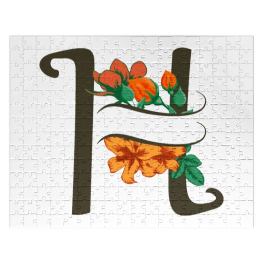 Capital letter H monogram with roses and lily Jigsaw Puzzles