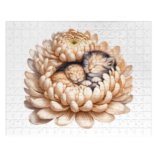 Kittens Sleeping In Flower Jigsaw Puzzles