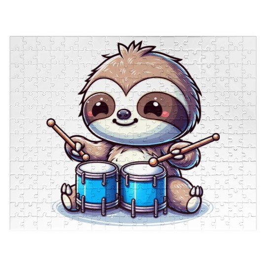 Cool Sloth Drummer Lazy Vibes Design Jigsaw Puzzles