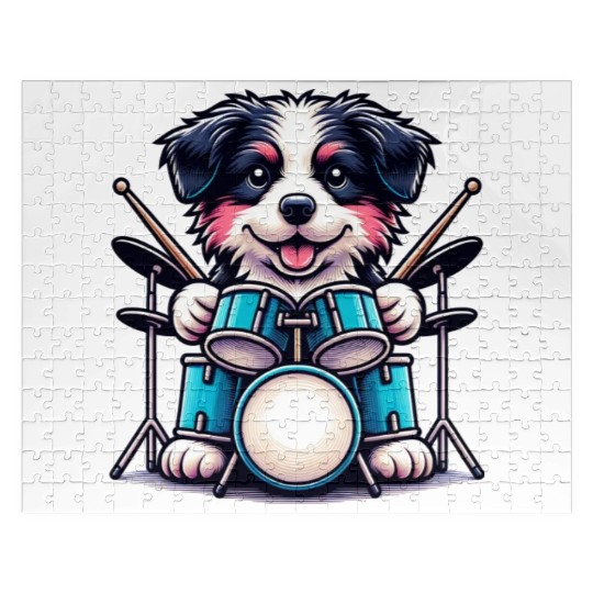 Cool Border Collie Drummer Puppy Design Jigsaw Puzzles