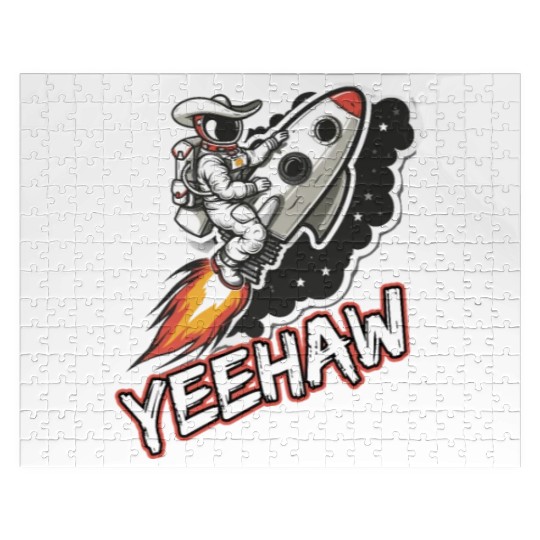 Space Cowboy Riding a Rocket with Yeehaw Slogan Jigsaw Puzzles