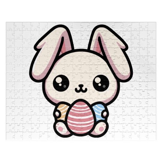 Cute Kawaii chibi Easter Bunny With Eggs Jigsaw Puzzles