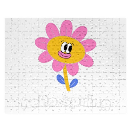 Funny retro hello spring day groovy flowers cute Jigsaw Puzzles