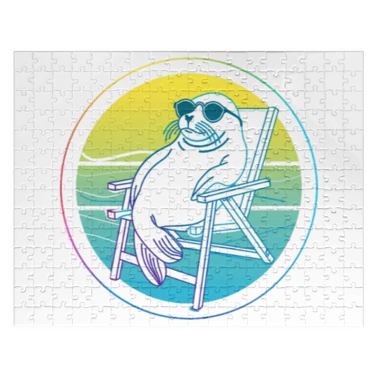 Neon Seal in Beach Chair Jigsaw Puzzles
