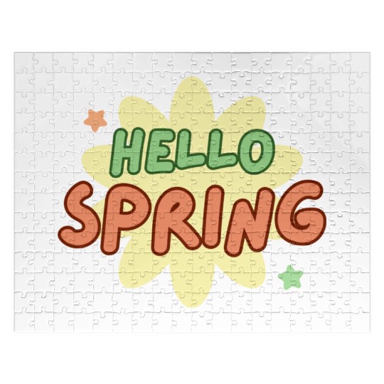 Funny retro hello spring time groovy flowers cute Jigsaw Puzzles