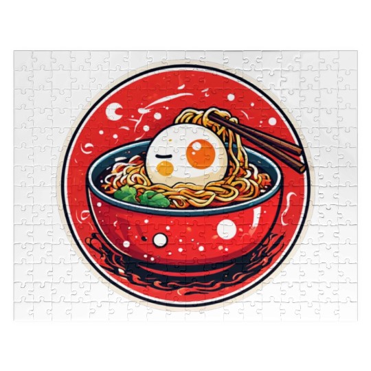 japanese bowl ramen noodles chopsticks with a face Jigsaw Puzzles