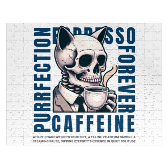 Cat Skull Caffeine Connoisseur - Eternal Coffee Jigsaw Puzzles