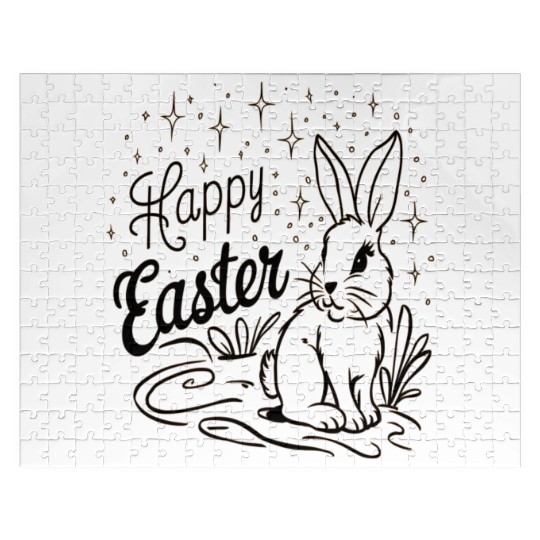 Playful Happy Easter Artwork: Vintage Bunny Design Jigsaw Puzzles
