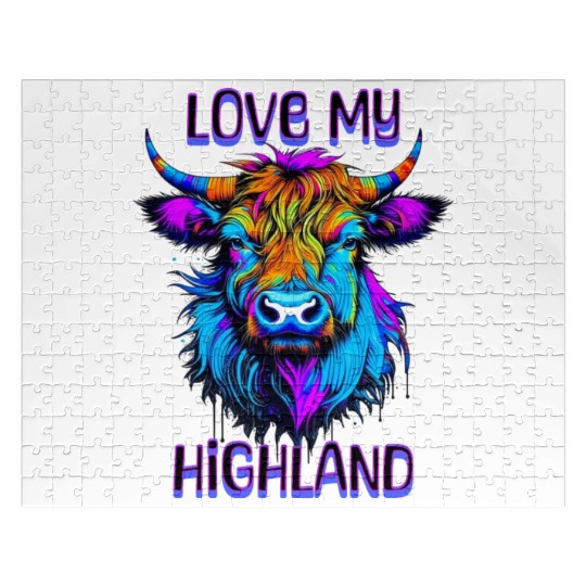 I Love My Highland | Psychedelic Cow Art Jigsaw Puzzles