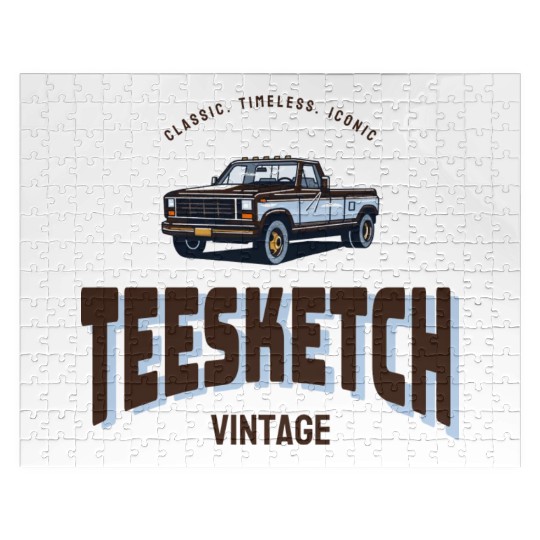 retro car with teesketch logo | old school Jigsaw Puzzles