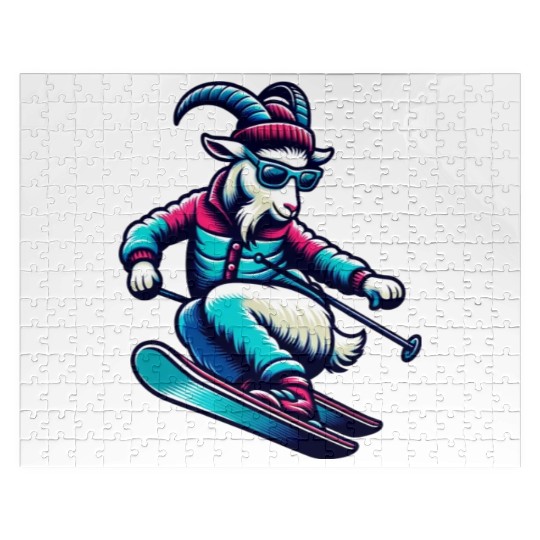 Funny Goat Skiing Down The Snowy Slopes Jigsaw Puzzles