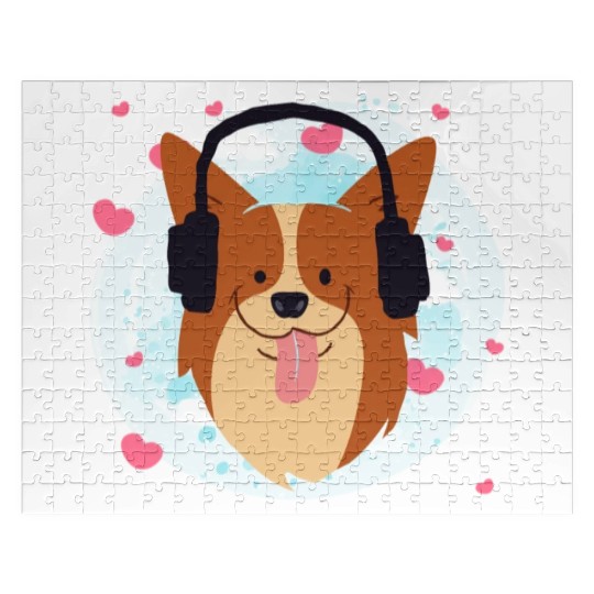 Joy Dog Love Music Using Headphone Cheer Happy Jigsaw Puzzles