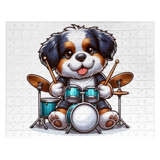 Cool Bernese Mountain Dog Drummer Design Jigsaw Puzzles