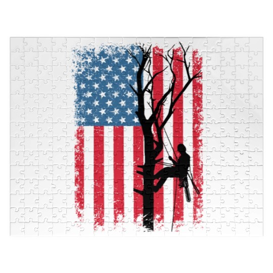 American Flag Arborist Gift For Men Cool Tree Love Jigsaw Puzzles