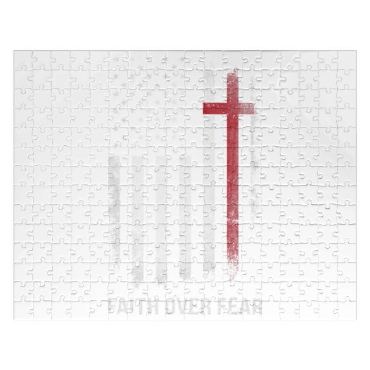 US USA Flag American Faith Over Fear Cross Jigsaw Puzzles