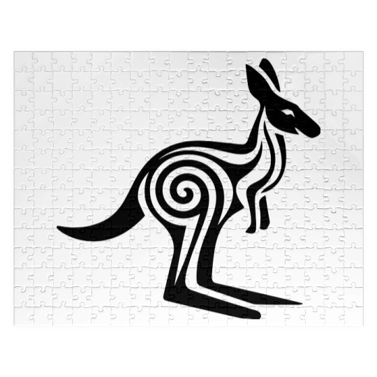 Kangaroo Tribal Style Swirl Vector Design 1 Color Jigsaw Puzzles