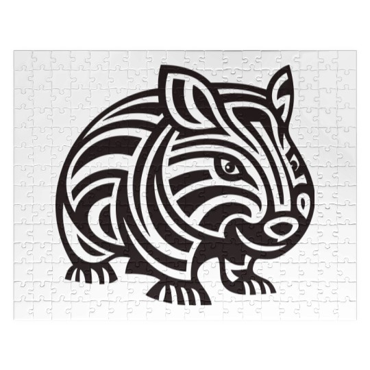 Wombat Tribal Style Vector Design Single Color Jigsaw Puzzles