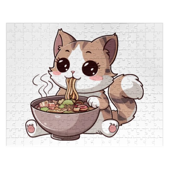 Kawaii Cat Eating Ramen Jigsaw Puzzles