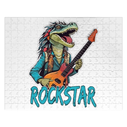 Rockstar Reptile Musician with Electric Guitar Jigsaw Puzzles