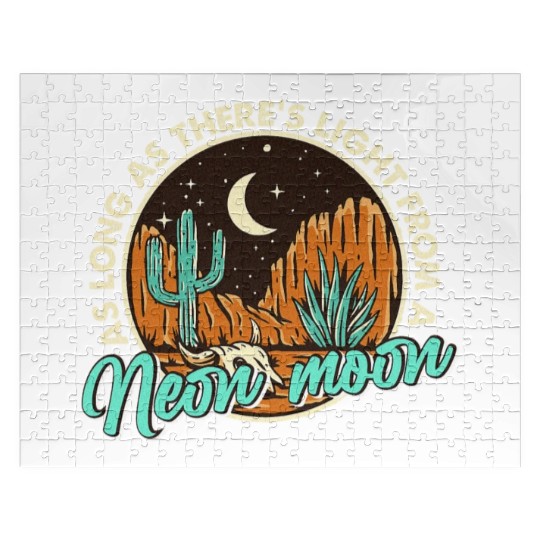 Neon Moon Cactus Country Mountain Vintage Retro Jigsaw Puzzles