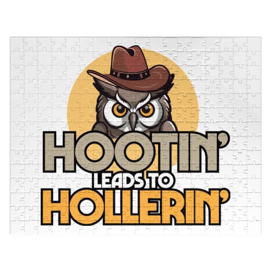 Hootin' Leads To Hollerin' Funny Cowboy Cowgirl Jigsaw Puzzles