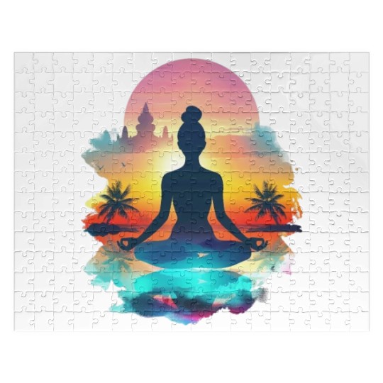 Sunset Yoga Silhouette Tropical Escape Jigsaw Puzzles
