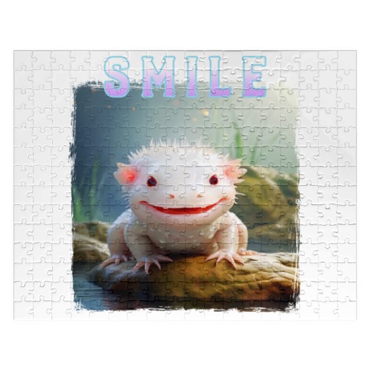 Whimsical Axolotl with Smile and Pastel Text Jigsaw Puzzles
