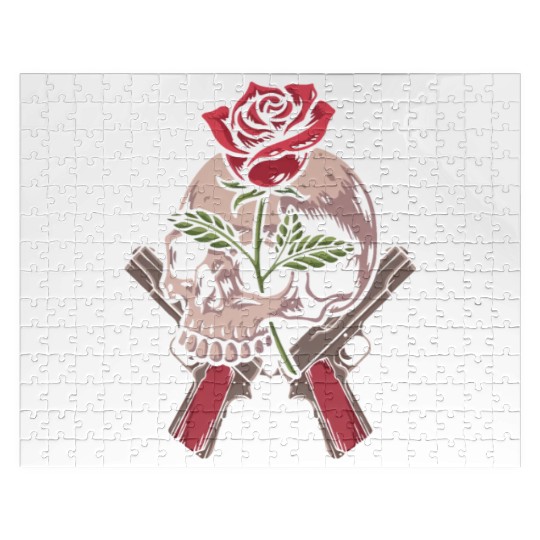 Skeleton Roses Guitar Skull Roses Guns Jigsaw Puzzles