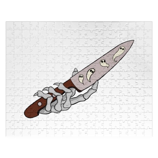 Skeleton Hand with Ghostly Dagger Theme Jigsaw Puzzles