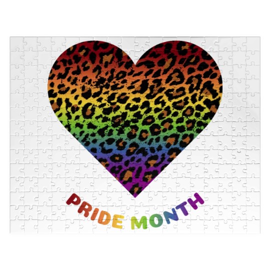 LGBTQ+Pride Month Rainbow Heart Leopard pattern Jigsaw Puzzles
