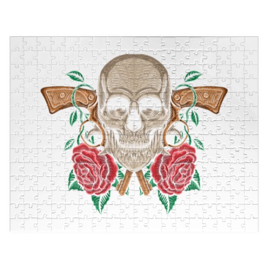 Skeleton Roses Guitar Guns Skull Roses Jigsaw Puzzles