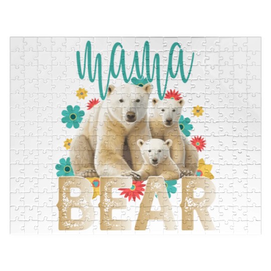 Mama Bear Gift Rose Flowers Mama Bear with 2 Cubs Jigsaw Puzzles