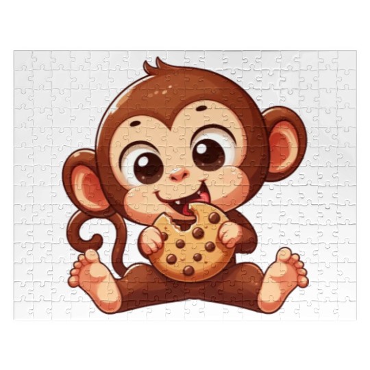 Cute Chimpanzee with Cookie Cartoon Jigsaw Puzzles