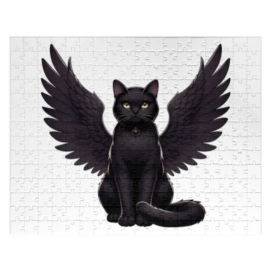 Black Cat Gothic Angel Dark Angel Jigsaw Puzzles